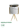 GloboStar® Artificial Garden ALASKA 20565 Διακοσμητικό Κεραμικό Κασπώ Γλάστρα - Flower Pot Λευκό με Χρυσή Μεταλλική Βάση και Μαύρες Λεπτομέρειες Φ8 x Υ15cm