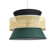 GloboStar® SAIGE 01916 Boho Κρεμαστό Φωτιστικό Πλέγμα Μονόφωτο 1 x E27 IP20 Μπεζ Ξύλο με Μαύρο & Πράσινο Ύφασμα - Μ50 x Π50 x Υ36cm