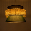 GloboStar® SAIGE 01916 Boho Κρεμαστό Φωτιστικό Πλέγμα Μονόφωτο 1 x E27 IP20 Μπεζ Ξύλο με Μαύρο & Πράσινο Ύφασμα - Μ50 x Π50 x Υ36cm