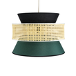 GloboStar® SAIGE 01916 Boho Κρεμαστό Φωτιστικό Πλέγμα Μονόφωτο 1 x E27 IP20 Μπεζ Ξύλο με Μαύρο & Πράσινο Ύφασμα - Μ50 x Π50 x Υ36cm