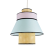 GloboStar® SAIGE 01920 Boho Κρεμαστό Φωτιστικό Πλέγμα Μονόφωτο 1 x E27 IP20 Μπεζ Ξύλο με Πολύχρωμο Ύφασμα - Μ50 x Π50 x Υ54cm