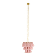 GloboStar® MISSOULA 02086 Boho Κρεμαστό Φωτιστικό Σχοινί Μονόφωτο 1 x E27 IP20 Ροζ Ύφασμα με Χρυσό Μέταλλο - Μ30 x Π30 x Υ40cm