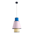 GloboStar® SAIGE 01921 Boho Κρεμαστό Φωτιστικό Πλέγμα Μονόφωτο 1 x E27 IP20 Μπεζ Ξύλο με Μπλε & Ροζ Ύφασμα - Μ30 x Π30 x Υ48cm