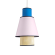 GloboStar® SAIGE 01921 Boho Κρεμαστό Φωτιστικό Πλέγμα Μονόφωτο 1 x E27 IP20 Μπεζ Ξύλο με Μπλε & Ροζ Ύφασμα - Μ30 x Π30 x Υ48cm