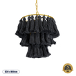 GloboStar® MISSOULA 02087 Boho Κρεμαστό Φωτιστικό Σχοινί Μονόφωτο 1 x E27 IP20 Μαύρο Ύφασμα με Χρυσό Μέταλλο - Μ30 x Π30 x Υ40cm