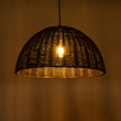 GloboStar® MONTANA 02383 Boho Κρεμαστό Φωτιστικό Καμπάνα Μονόφωτο 1 x E27 IP20 Μαύρο Ξύλο - Μ50 x Π50 x Υ25cm