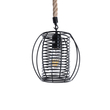 GloboStar® ORVAL 01689 Μοντέρνο Κρεμαστό Φωτιστικό Πλέγμα Μονόφωτο 1 x E27 IP20 Μαύρο Μέταλλο με Μπεζ Σχοινί - Μ20 x Π20 x Υ20cm