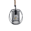 GloboStar® ORVAL 01689 Μοντέρνο Κρεμαστό Φωτιστικό Πλέγμα Μονόφωτο 1 x E27 IP20 Μαύρο Μέταλλο με Μπεζ Σχοινί - Μ20 x Π20 x Υ20cm