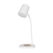 GLOBOSTAR® LUCORA 76555 Μοντέρνο Επιτραπέζιο Φωτιστικό Γραφείου με Ασύρματη Φόρτιση 10W 2A & 4W Bluetooth Ηχείο LED 3W 300lm 120° DC 5V με USB-C IP20 Ρυθμιζόμενο Λευκό CCT με Αφή 2700K/4500K/6000K Dimmable - Sanan SMD Chip - Λευκό - Μ12 x Π12 x Υ34cm - 2 Χρόνια Εγγύηση