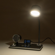 GLOBOSTAR® OLDY 76563 Μοντέρνο Επιτραπέζιο Φωτιστικό Γραφείου με Ασύρματη Φόρτιση 15W 3A, 5W Bluetooth Ηχείο & Ψηφιακό Ρολόι LED 3W 300lm 120° DC 5V με USB-C IP20 Ρυθμιζόμενο Λευκό CCT με Αφή 2700K/4500K/6000K Dimmable - Sanan SMD Chip - Μαύρο - Μ13 x Π25 x Υ38cm - 2 Χρόνια Εγγύηση