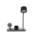 GLOBOSTAR® OLDY 76563 Μοντέρνο Επιτραπέζιο Φωτιστικό Γραφείου με Ασύρματη Φόρτιση 15W 3A, 5W Bluetooth Ηχείο & Ψηφιακό Ρολόι LED 3W 300lm 120° DC 5V με USB-C IP20 Ρυθμιζόμενο Λευκό CCT με Αφή 2700K/4500K/6000K Dimmable - Sanan SMD Chip - Μαύρο - Μ13 x Π25 x Υ38cm - 2 Χρόνια Εγγύηση