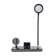 GLOBOSTAR® OLDY 76563 Μοντέρνο Επιτραπέζιο Φωτιστικό Γραφείου με Ασύρματη Φόρτιση 15W 3A, 5W Bluetooth Ηχείο & Ψηφιακό Ρολόι LED 3W 300lm 120° DC 5V με USB-C IP20 Ρυθμιζόμενο Λευκό CCT με Αφή 2700K/4500K/6000K Dimmable - Sanan SMD Chip - Μαύρο - Μ13 x Π25 x Υ38cm - 2 Χρόνια Εγγύηση