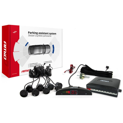 ΣΥΣΤΗΜΑ ΠΑΡΚΑΡΙΣΜΑΤΟΣ 12V 8 ΜΑΤΙΑ ΜΑΥΡΑ ΕΜΠΡΟΣ-ΠΙΣΩ Φ22mm ΜΕ ΟΘΟΝΗ LED AMiO - 1 ΤΕΜ.