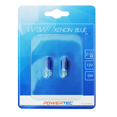 W5W 12V 5W W2,1x9,5d (ΚΑΡΦΩΤΟ ΑΚΑΛΥΚΟ)  POWERTEC XENON BLUE 2ΤΕΜ.