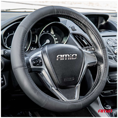 ΚΑΛΥΜΜΑ ΤΙΜΟΝΙΟΥ ΑΠΟ ΤΕΧΝΟΔΕΡΜΑ 41-43CM SWC-48-XL ΣΕ ΜΑΥΡΟ ΧΡΩΜΑ ΜΕ ΜΑΥΡΕΣ ΡΑΦΕΣ AMIO - 1 ΤΕΜ.