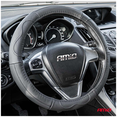 ΚΑΛΥΜΜΑ ΤΙΜΟΝΙΟΥ ΑΠΟ ΤΕΧΝΟΔΕΡΜΑ 41-43CM SWC-49-XL ΣΕ ΜΑΥΡΟ ΧΡΩΜΑ ΜΕ ΜΑΥΡΕΣ ΡΑΦΕΣ AMIO - 1 ΤΕΜ.