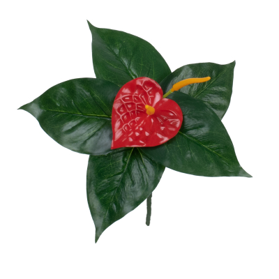 GloboStar® FLAMINGO FLOWER 78293 Τεχνητό Φυτό Ανθούριο - Μπουκέτο Διακοσμητικών Φυτών - Κλαδιών με Φύλλωμα Πράσινο - Πορτοκαλί - Κόκκινο Υ26cm