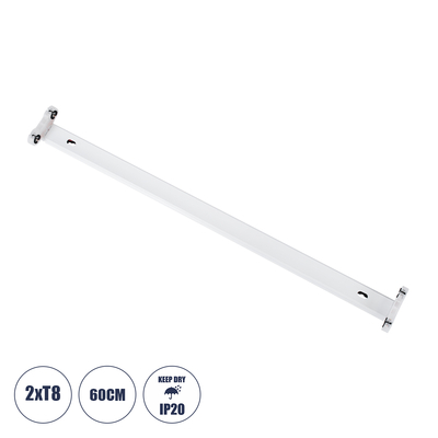 GloboStar® TUBATO 60151 Μεταλλικό Σκαφάκι για 2 x Λάμπες 60CM T8 G13 LED AC 220-240V IP20 Μ60 x Π7.2 x Υ4cm - 5 Χρόνια Εγγύηση