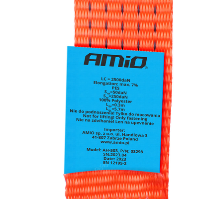 ΙΜΑΝΤΑΣ ΔΕΣΙΜΑΤΟΣ ΜΕ ΚΑΣΤΑΝΙΑ ΚΑΙ ΜΕΤΑΛΛΙΚΟΥΣ ΓΑΝΤΖΟΥΣ 6m/50mm 5000kg ΚΟΚΚΙΝΟ ΑΜΙΟ - 1 τεμ.