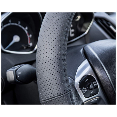 ΚΑΛΥΜΜΑ ΤΙΜΟΝΙΟΥ ΑΠΟ ΤΕΧΝΟΔΕΡΜΑ (L) 39-41cm SWC-50-L ΣΕ ΜΑΥΡΟ ΧΡΩΜΑ ΤΡΥΠΗΤΟ ΜΕ ΜΑΥΡΕΣ ΡΑΦΕΣ AMIO - 1 ΤΕΜ.