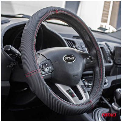 ΚΑΛΥΜΜΑ ΤΙΜΟΝΙΟΥ SWC-38 M 37-39cm ΣΕ ΜΑΥΡΟ CARBON ΧΡΩΜΑ ΜΕ ΚΟΚΚΙΝΗ ΡΑΦΗ ΑΜΙΟ - 1 ΤΕΜ.