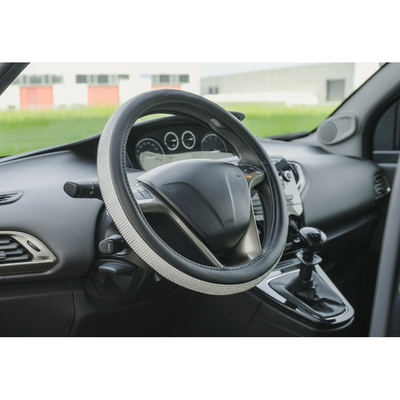 ΚΑΛΥΜΜΑ ΤΙΜΟΝΙΟΥ DIAMONDS SILVER (Μ) 37/39cm ΣΥΝΘΕΤΙΚΟ ΔΕΡΜΑ SKEENTEX ΜΑΥΡΟ/ΑΣΗΜΙ LAMPA  - 1 ΤΕΜ.