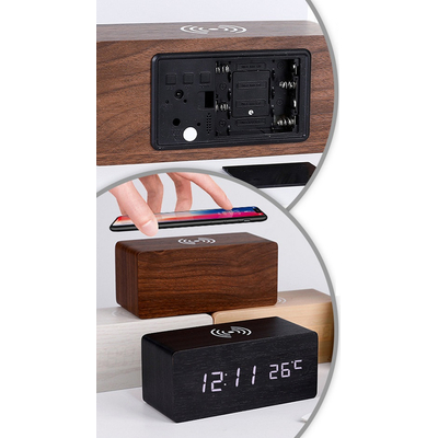 Ψηφιακό ρολόι - Ξυπνητήρι με βάση ασύρματης φόρτισης smartphone - ET025-MINI - 909467 - Brown
