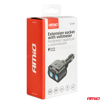 ΑΝΤΑΠΤΟΡΑΣ ΑΝΑΠΤΗΡΑ ΔΙΠΛΟΣ 12/24V ΜΕ ΒΟΛΤΟΜΕΤΡΟ ΜΕ 3 ΘΥΡΕΣ USB AMIO - 1 Τεμ.