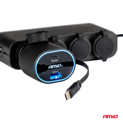 ΦΟΡΤΙΣΤΗΣ ΑΝΑΠΤΗΡΑ ΜΕ 2 ΘΥΡΕΣ USB-C 20W+USB-A QUICK CHARGE 3.0 ΜΕ ΚΑΛΩΔΙΟ USB-C 30W ΜΑΥΡΟ AMIO - 1 Τεμ.