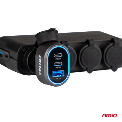 ΦΟΡΤΙΣΤΗΣ ΑΝΑΠΤΗΡΑ ΜΕ 3 ΘΥΡΕΣ 2xUSB-C 65W/20W+USB-A QUICK CHARGE 3.0 ΜΑΥΡΟ AMIO - 1 Τεμ.