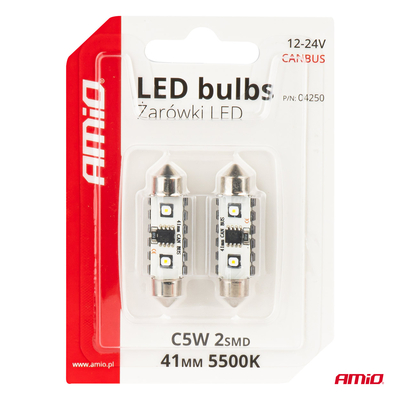 ΛΑΜΠΑΚΙΑ ΠΛΑΦΟΝΙΕΡΑΣ 41mm 12/24V C5W 5500K 12xSMD 3838 CAN-BUS FESTOON (ΛΕΥΚΟ) ΑΜΙΟ - 2 ΤΕΜ.