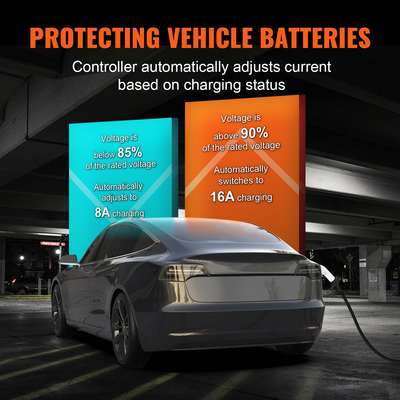 Φορητός φορτιστής EV VEVOR Τύπος 2, 16A 3,7 kW, Φορτιστής αυτοκινήτου ηλεκτρικού οχήματος με καλώδιο φόρτισης 28 ποδιών CEE 7/7 βύσμα LCD οθόνη, IEC 62196 Οικιακός σταθμός φόρτισης EV με γάντζο καλωδίου φόρτισης τσάντας μεταφοράς, IP66