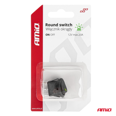 ΔΙΑΚΟΠΤΗΣ 12V ON/OFF ΣΤΡΟΓΓΥΛΟΣ ΜΕ 3 ΕΠΑΦΕΣ ΠΡΑΣΙΝΟΣ LED  AMIO - 1 τεμ.