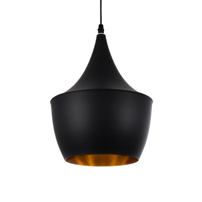 GloboStar® SHANGHAI 01025-A Μοντέρνο Κρεμαστό Φωτιστικό Καμπάνα Μονόφωτο 1 x E27 IP20 Μαύρο & Χρυσό Μέταλλο - Μ24 x Π24 x Υ30cm