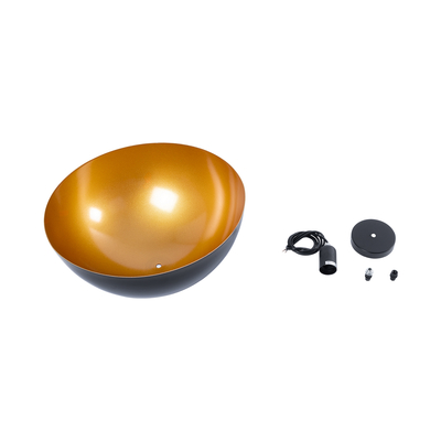 GloboStar® LUNE 01341 Μοντέρνο Κρεμαστό Φωτιστικό Καμπάνα Μονόφωτο 1 x E27 IP20 Μαύρο & Χρυσό Μέταλλο - Μ40 x Π40 x Υ20cm