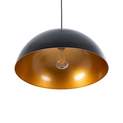 GloboStar® LUNE 01341 Μοντέρνο Κρεμαστό Φωτιστικό Καμπάνα Μονόφωτο 1 x E27 IP20 Μαύρο & Χρυσό Μέταλλο - Μ40 x Π40 x Υ20cm