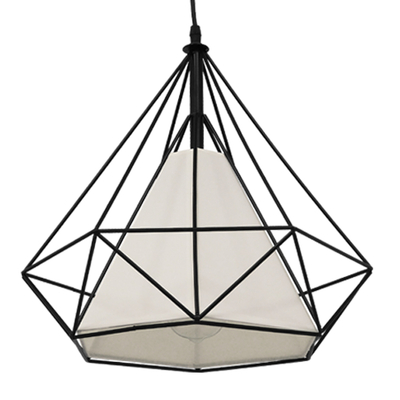 GloboStar® KAIRI 01618 Μοντέρνο Κρεμαστό Φωτιστικό Πλέγμα Μονόφωτο 1 x E27 IP20 Μαύρο Μέταλλο με Λευκό Ύφασμα - Μ38 x Π38 x Υ39cm