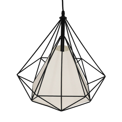 GloboStar® KAIRI 01618 Μοντέρνο Κρεμαστό Φωτιστικό Πλέγμα Μονόφωτο 1 x E27 IP20 Μαύρο Μέταλλο με Λευκό Ύφασμα - Μ38 x Π38 x Υ39cm