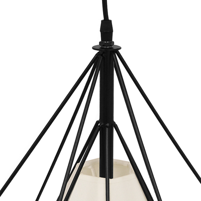 GloboStar® KAIRI 01618 Μοντέρνο Κρεμαστό Φωτιστικό Πλέγμα Μονόφωτο 1 x E27 IP20 Μαύρο Μέταλλο με Λευκό Ύφασμα - Μ38 x Π38 x Υ39cm
