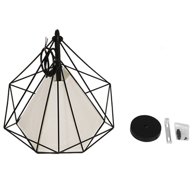 GloboStar® KAIRI 01618 Μοντέρνο Κρεμαστό Φωτιστικό Πλέγμα Μονόφωτο 1 x E27 IP20 Μαύρο Μέταλλο με Λευκό Ύφασμα - Μ38 x Π38 x Υ39cm