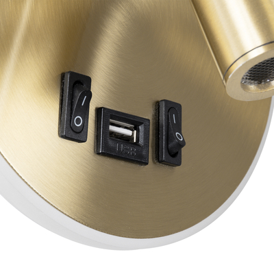 GloboStar® LADY-R 60940 Μοντέρνο Φωτιστικό Τοίχου - Απλίκα Ξενοδοχείου Bed Side LED 6W 600lm 36° & 360° AC 220-240V - Reading Light & Κρυφός Φωτισμός - Φορτιστής USB 3A - Φ15 x Υ7cm - Φυσικό Λευκό 4500K - Χρυσό Βούρτσας - 3 Χρόνια Εγγύηση