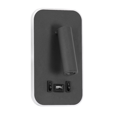 GloboStar® LADY-O 61365 Μοντέρνο Φωτιστικό Τοίχου - Απλίκα Ξενοδοχείου Bed Side LED 10W 1000lm 36° & 360° AC 220-240V - Reading Light & Κρυφός Φωτισμός - Φορτιστής USB 3A - Μ10.5 x Π10 x Υ18.5cm - Φυσικό Λευκό 4500K - Γκρι Ανθρακί - 3 Χρόνια Εγγύηση