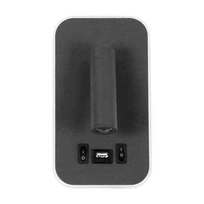 GloboStar® LADY-O 61365 Μοντέρνο Φωτιστικό Τοίχου - Απλίκα Ξενοδοχείου Bed Side LED 10W 1000lm 36° & 360° AC 220-240V - Reading Light & Κρυφός Φωτισμός - Φορτιστής USB 3A - Μ10.5 x Π10 x Υ18.5cm - Φυσικό Λευκό 4500K - Γκρι Ανθρακί - 3 Χρόνια Εγγύηση