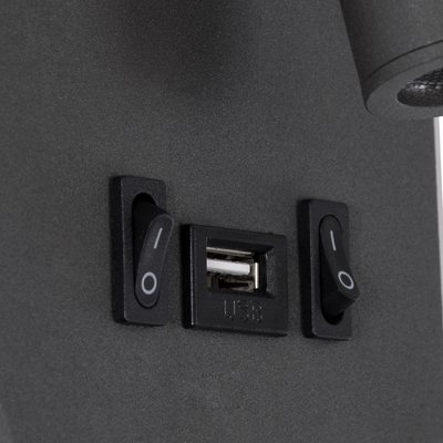 GloboStar® LADY-O 61365 Μοντέρνο Φωτιστικό Τοίχου - Απλίκα Ξενοδοχείου Bed Side LED 10W 1000lm 36° & 360° AC 220-240V - Reading Light & Κρυφός Φωτισμός - Φορτιστής USB 3A - Μ10.5 x Π10 x Υ18.5cm - Φυσικό Λευκό 4500K - Γκρι Ανθρακί - 3 Χρόνια Εγγύηση