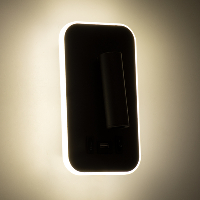 GloboStar® LADY-O 61365 Μοντέρνο Φωτιστικό Τοίχου - Απλίκα Ξενοδοχείου Bed Side LED 10W 1000lm 36° & 360° AC 220-240V - Reading Light & Κρυφός Φωτισμός - Φορτιστής USB 3A - Μ10.5 x Π10 x Υ18.5cm - Φυσικό Λευκό 4500K - Γκρι Ανθρακί - 3 Χρόνια Εγγύηση