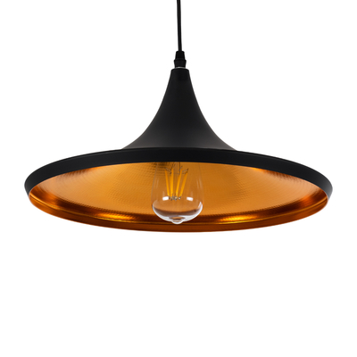 GloboStar® SHANGHAI 01025-B Μοντέρνο Κρεμαστό Φωτιστικό Καμπάνα Μονόφωτο 1 x E27 IP20 Μαύρο & Χρυσό Μέταλλο - Μ37 x Π37 x Υ20cm