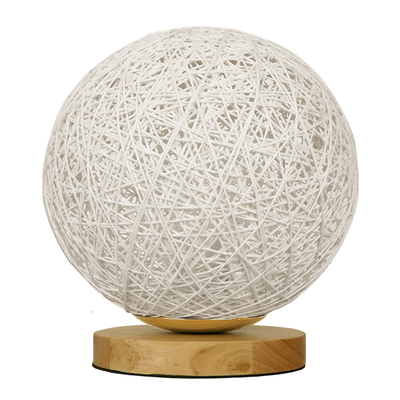 GloboStar® OCEANA 01417 Boho Επιτραπέζιο Φωτιστικό Πορτατίφ Μονόφωτο Λευκό Ξύλινο Ψάθινο Rattan Φ20 x Υ22cm