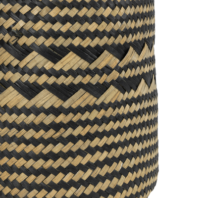 GloboStar® Artificial Garden VERMONT 20586 Διακοσμητικό Πλεκτό Καλάθι - Κασπώ Γλάστρα - Flower Pot Καφέ με Μαύρο Φ14 x Υ23cm