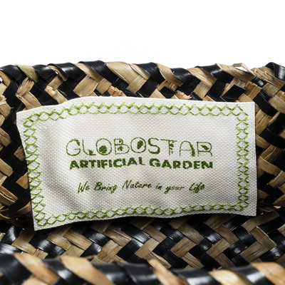GloboStar® Artificial Garden SALVADOR 20588 Διακοσμητικό Πλεκτό Καλάθι - Κασπώ Γλάστρα - Flower Pot Καφέ με Μαύρο Φ18 x Υ20cm