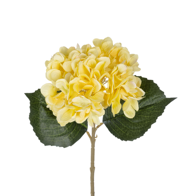 GloboStar® Artificial Garden YELLOW HYDRANGEA BRANCH 21176 Τεχνητό Διακοσμητικό Κλαδί Ορτανσίας Κίτρινης  Y47cm